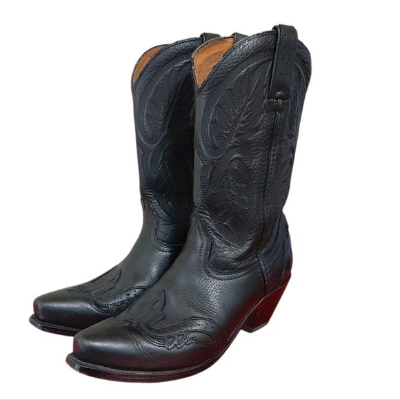 Road Wolf Women's Black Cowboy Boots Sz 7.5 Black Embossed Western Boots - Picture 9 of 11